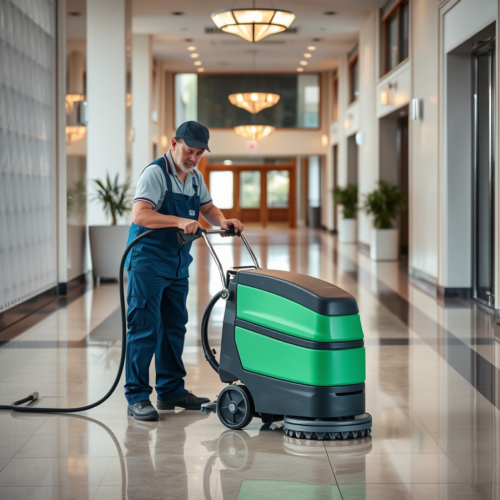 Professionnel utilisant une machine de nettoyage vapeur industrielle sur un sol carrelé