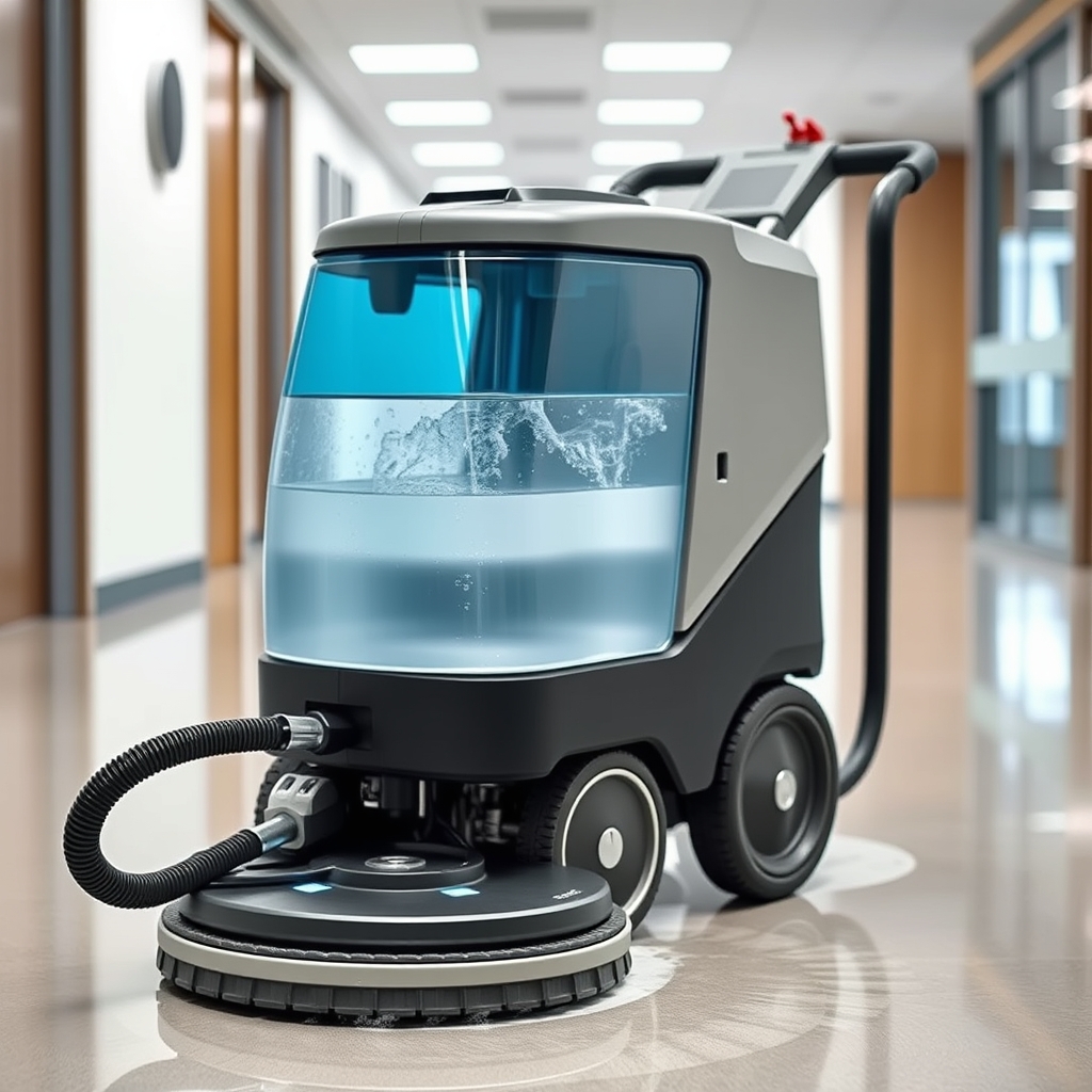 Nettoyeur vapeur à réservoir de remplissage continu sur un sol de bureau
