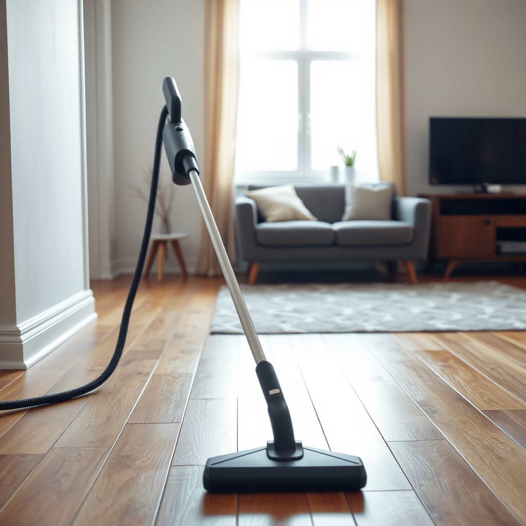 Aspirateur vapeur lavant un parquet en bois clair